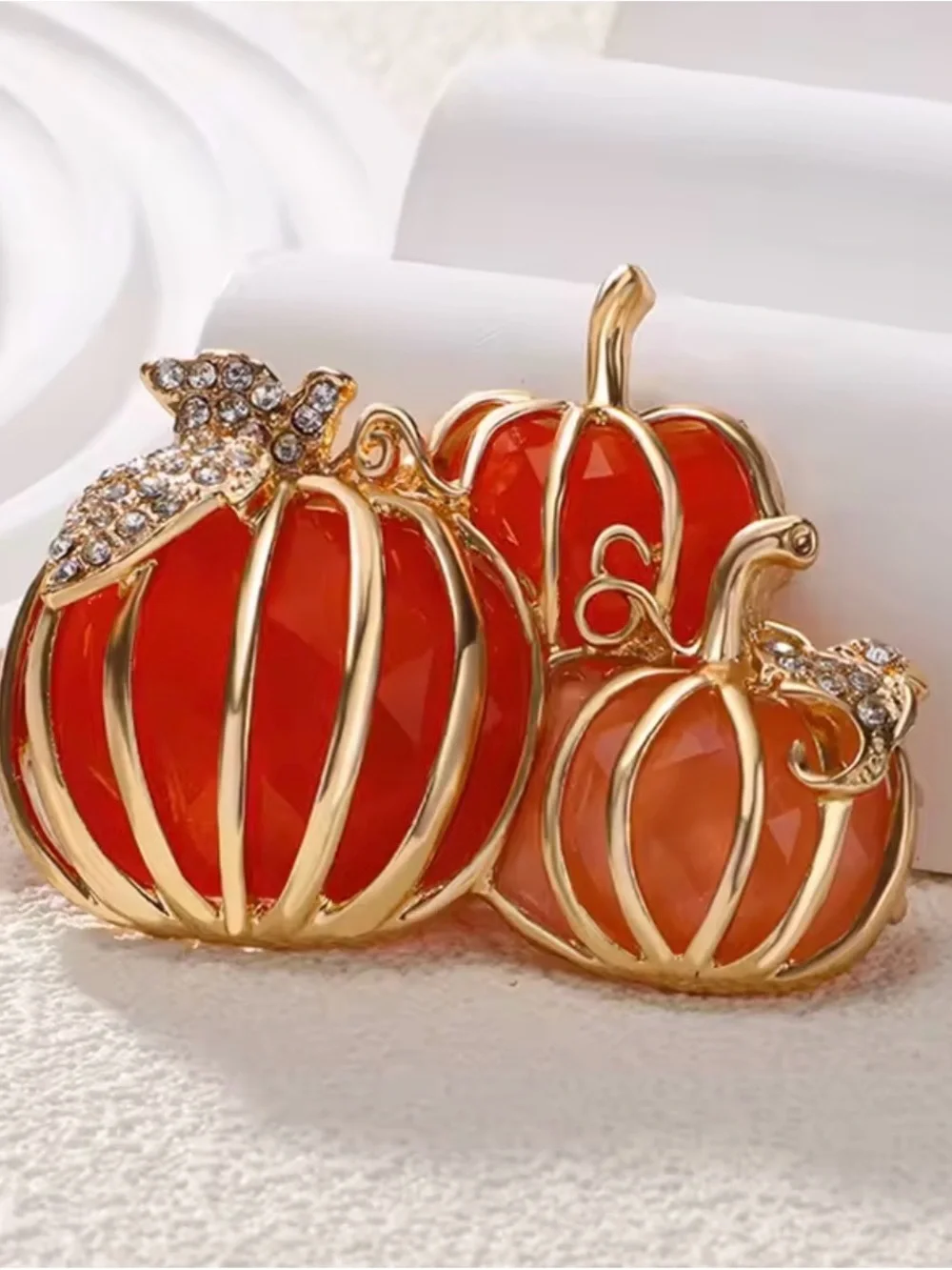 Orange Pumpkin Trio Brooch - Women Jewelry